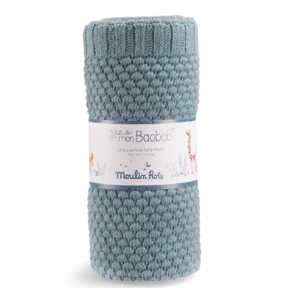 Blue Wool Blend Blanket - Sous mon Baobab - Picture 1 of 8